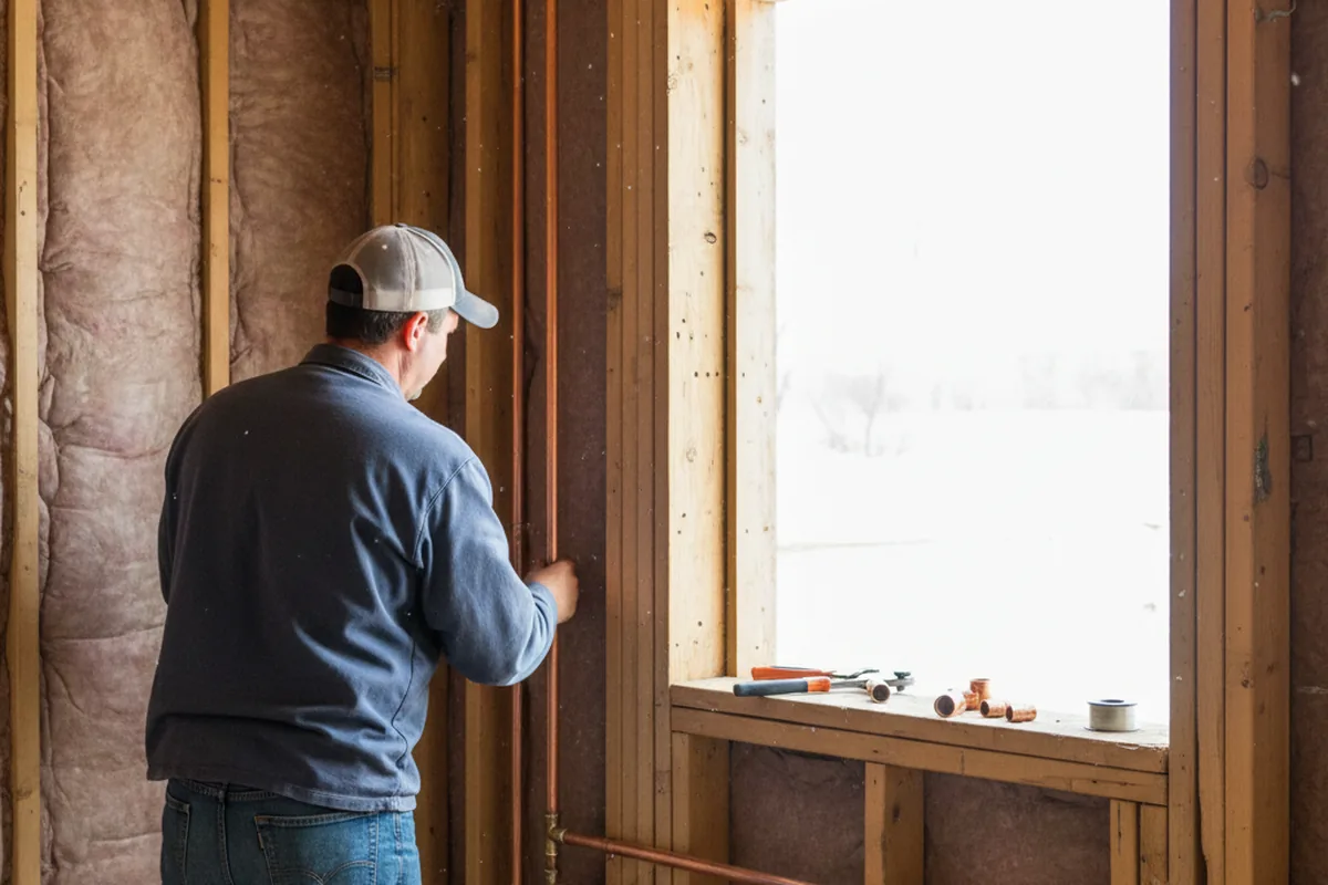 Licensed plumber running new copper supply lines in a Arkport home