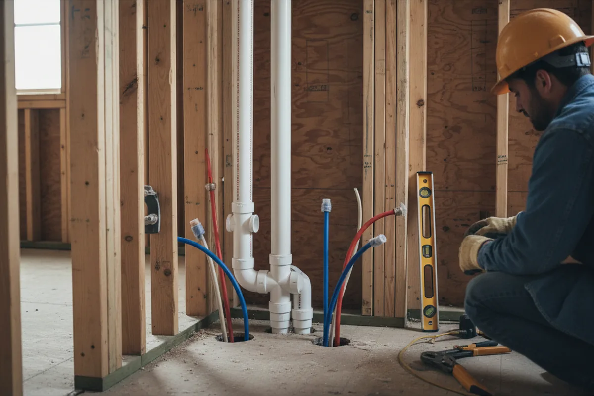 Drain and supply rough-in during Sump Pump Repair in Arkport